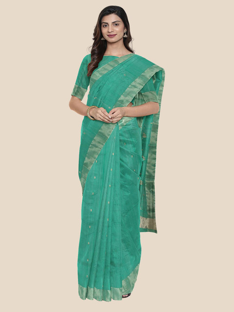 

Kalamandir Sea Green Ethnic Motifs Zari Chanderi Saree