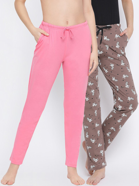 

Kanvin Women Pack Of 2 Pure Cotton Lounge Pants, Pink