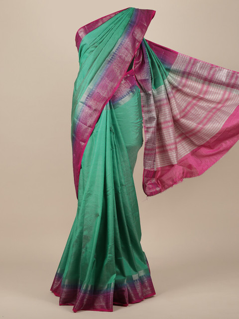 

Pothys Green & Pink Jute Silk Heavy Work Saree