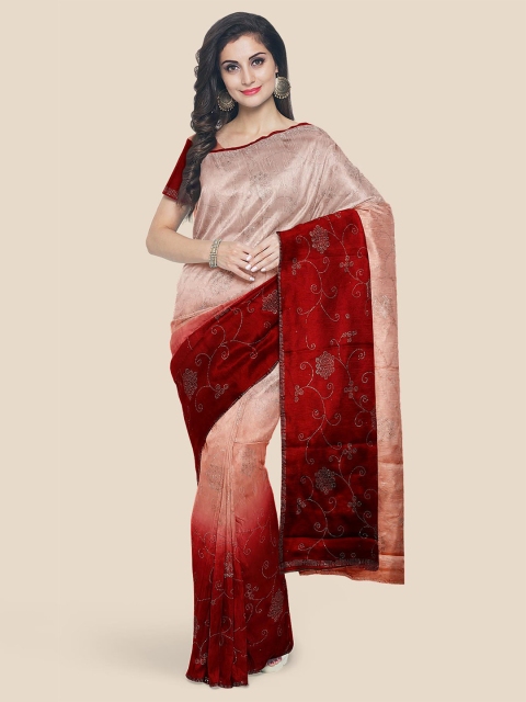 

Kalamandir Coral & Red Embellished Silk Blend Saree