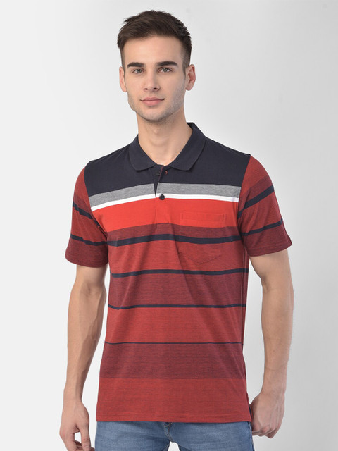 

COBB Men Red & Black Striped Polo Collar T-shirt