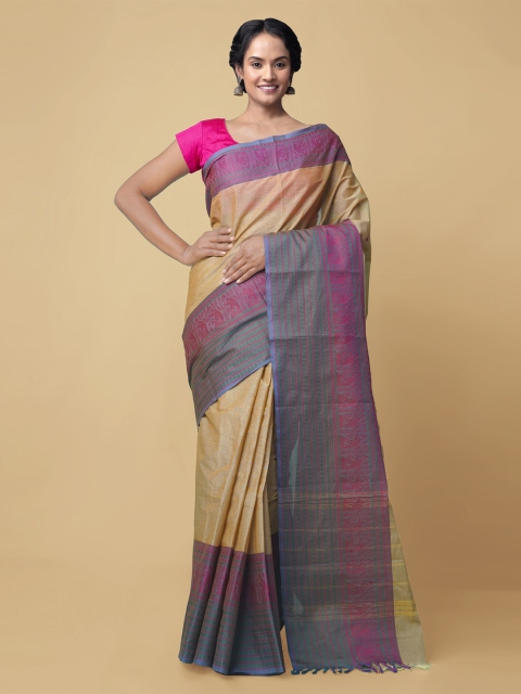 

Unnati Silks Beige & Purple Woven Design Pure Cotton Chettinad Saree