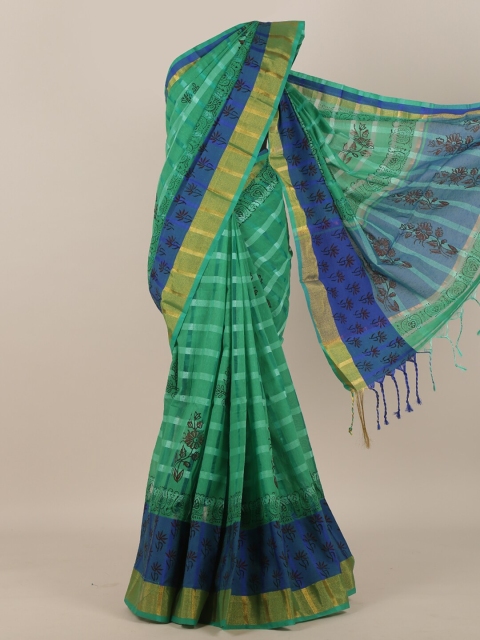 

Pothys Green & Blue Checked Saree