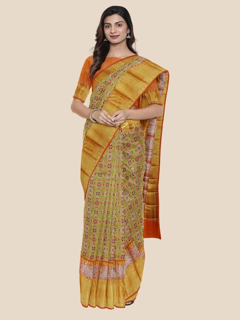 

Kalamandir Olive Green Silk Blend Saree
