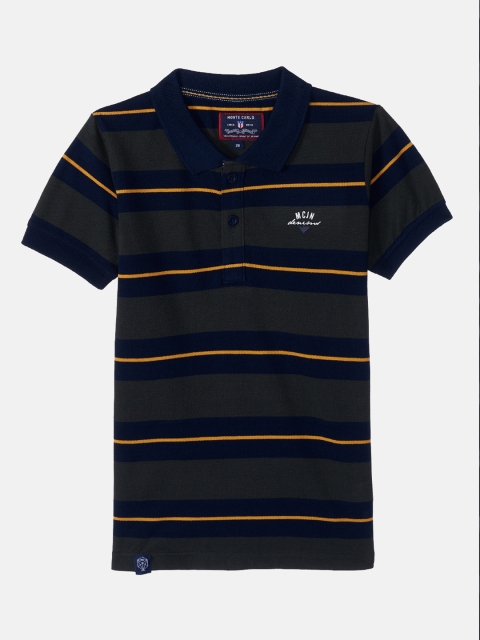 

Monte Carlo Boys Olive & Navy Blue Striped Polo Collar T-shirt