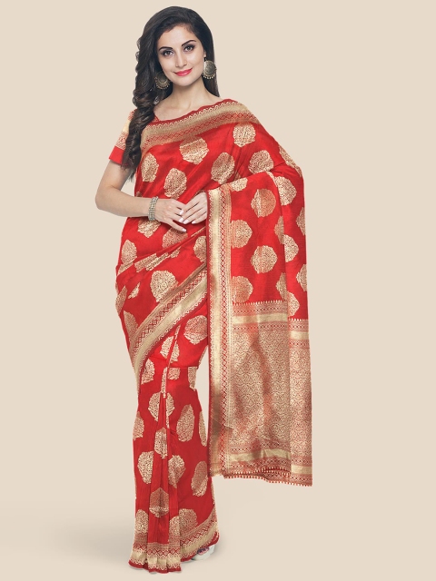 

KLM Fashion Mall Red & Gold-Toned Ethnic Motifs Zari Silk Blend Banarasi Saree