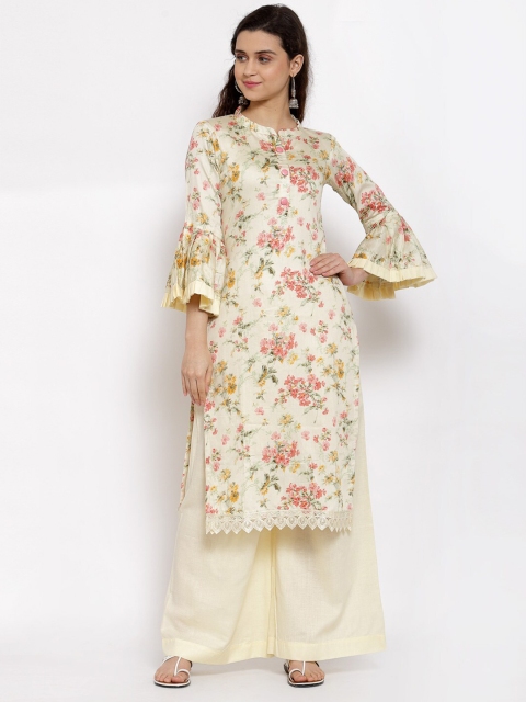 

Me Lady Fashion Cream & Pink Printed Unstitched Dress Material