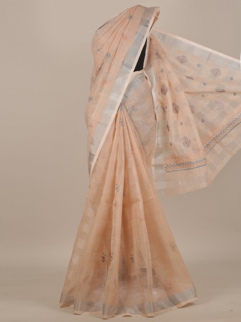 

Pothys Peach Floral Embroidered Saree