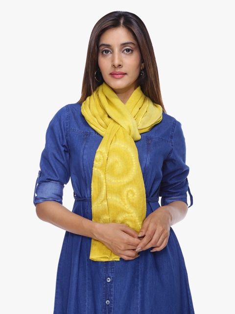 

Scarves & Glitters Women Mustard Embroidered Stole