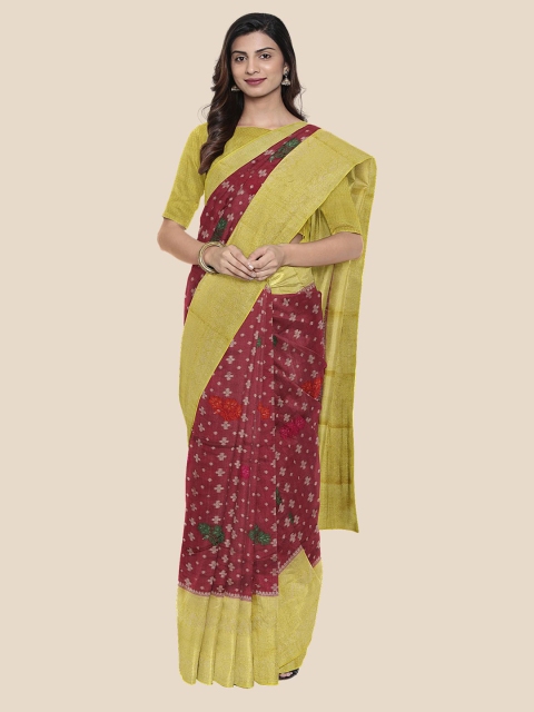 

KLM Fashion Mall Maroon & Gold-Toned Woven Design Silk Blend Banarasi Saree