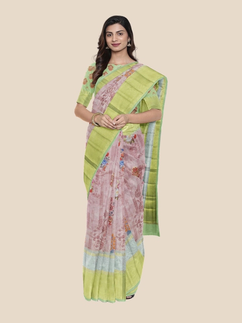

Kalamandir Women Pink & Green Floral Zari Silk Blend Saree
