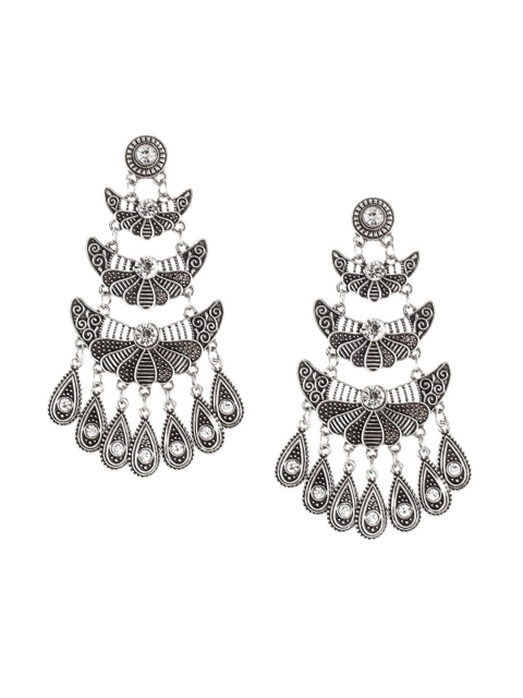 

Crunchy Fashion Oxidised Silver-Plated Stone-Studded The Tribal Muse Drop Earrings