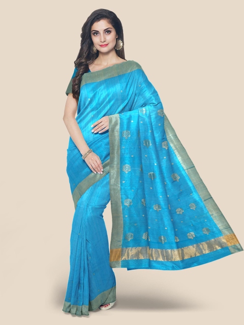 

Kalamandir Blue & Gold-Toned Ethnic Motifs Zari Chanderi Saree