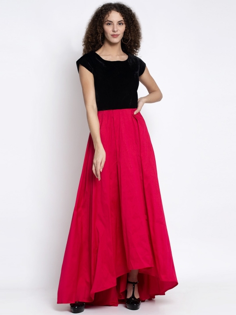 

Just Wow Women Pink & Black Colourblocked Fit & Flare Maxi Dress