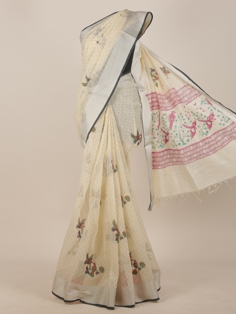 

Pothys Cream-coloured Ethnic Motifs Saree