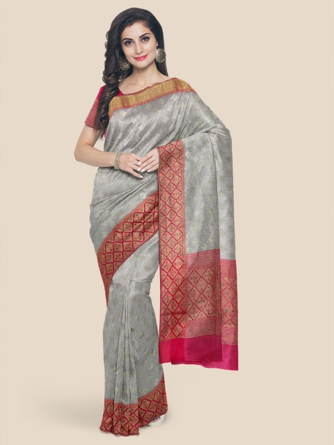 

KLM Fashion Mall Grey & Pink Ethnic Motifs Chanderi Saree