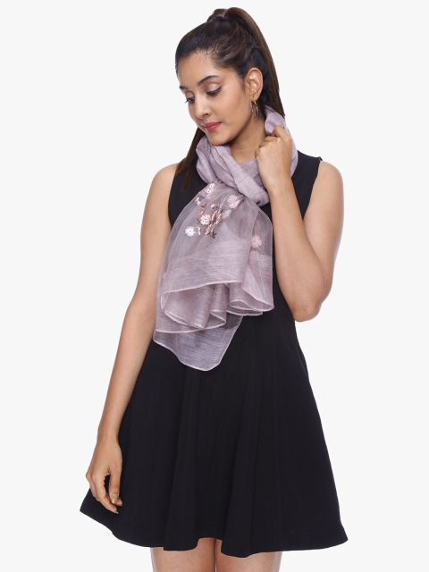 

Scarves & Glitters Women Mauve & Peach-Coloured Embroidered Stole
