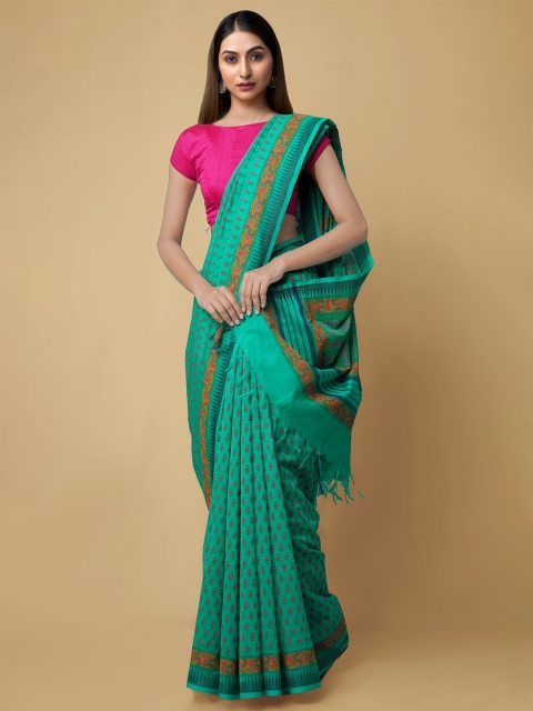 

Unnati Silks Green & Pink Ethnic Motifs Silk Cotton Handloom Chanderi Saree