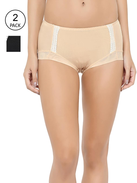 

Cosmo Lady Women Pack Of 2 Beige & Black Boy Shorts 214229Packof2