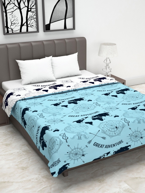 

Divine Casa Turquoise Blue & White AC Room 110 GSM Double Bed Dohar