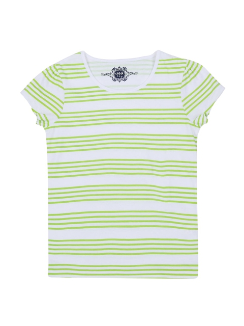 

CHALK by Pantaloons Girls White Green Striped Cotton Pure Cotton T-shirt