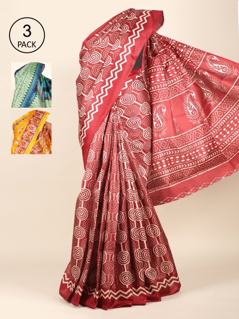 

Pothys Pack of 3 Ethnic Motifs Jute Silk Saree, Maroon
