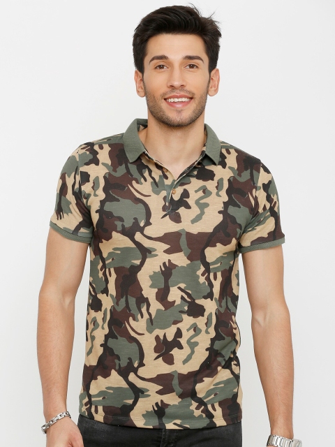 

Rex Straut Jeans Men Brown & Beige Camouflage Printed Polo Collar Slim Fit T-shirt