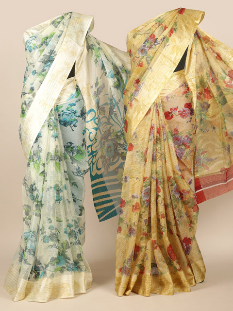 

Pothys Pack Of 2 Jute Silk Sarees, Cream