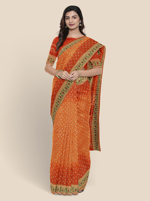 

KLM Fashion Mall Orange Silk Blend Bandhani Saree