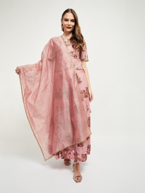 

max Pink & Gold-Toned Embroidered Dupatta