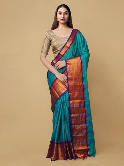 

Unnati Silks Blue Zari Silk Cotton Narayan Peth Saree