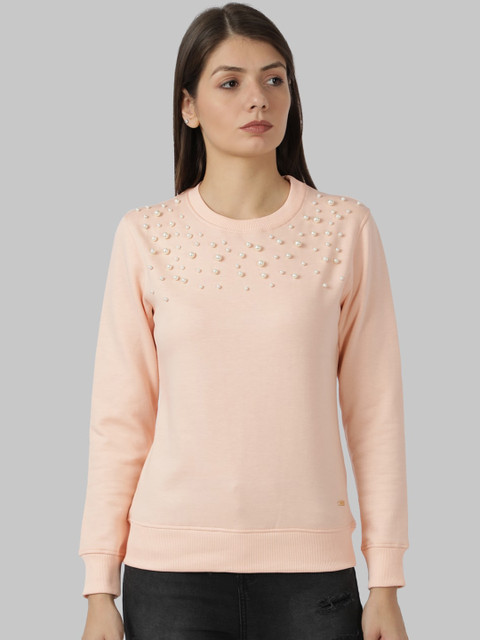 

Park Avenue Woman Women Peach Embellished Cotton Sweatshirt