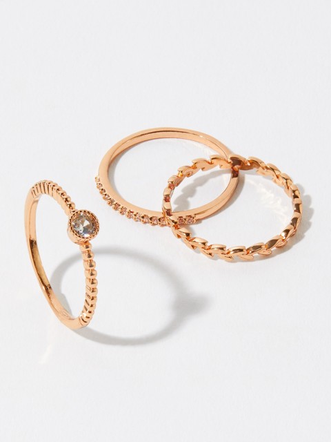 

Accessorize Set Of 3 Rose Gold-Plated & White CZ-Studded Z RG Vine Finger Rings