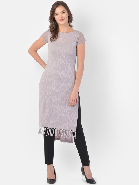 

Ojjasvi Women Grey Foil Printed knitted Kurta