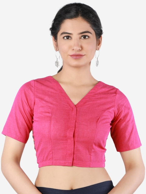 

Llajja Women Magenta Pink Solid Pure Cotton Saree Blouse