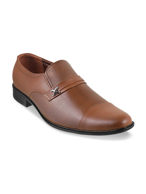 

Mochi Men Tan Brown Textured Formal Leather Slip-On Shoes