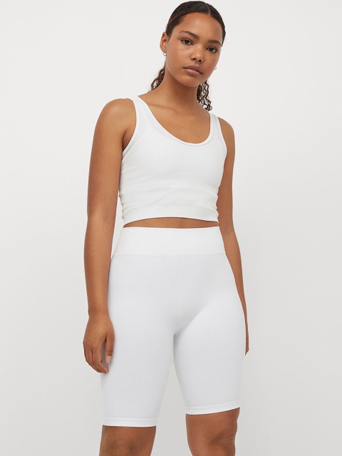 

H&M Women White Solid Seamless Biker Shorts