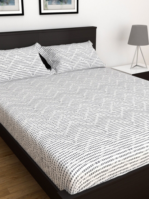 

Home Centre White & Grey Geometric 150 TC King Bedsheet with 2 Pillow Covers