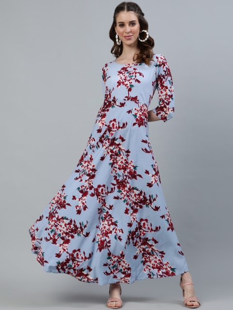 

AASI - HOUSE OF NAYO Women Blue Floral Printed Crepe Maxi Dress