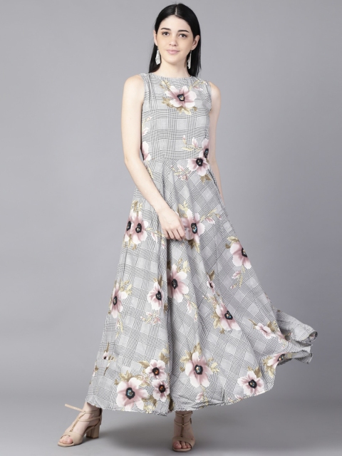 

AASI - HOUSE OF NAYO Off White & Black Floral Crepe Maxi Dress