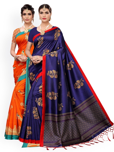 

KALINI Pack Of 2 Art Silk Sarees, Blue