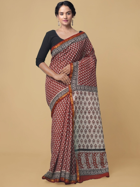 

Unnati Silks Red & Black Ethnic Motifs Pure Cotton Bagru Saree