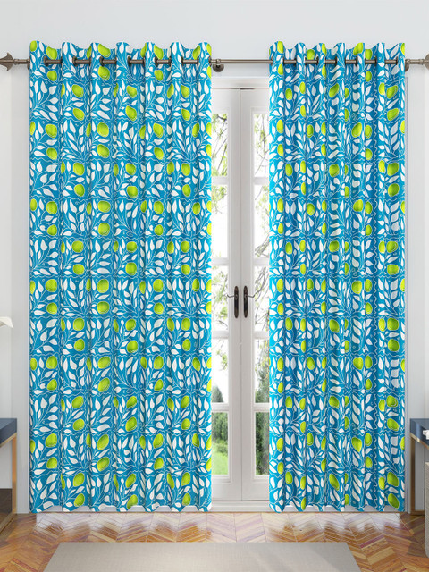 

Divine Casa Turquoise Blue & Lime Green Set of 2 Floral Sheer Door Curtain