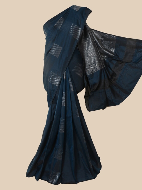

Pothys Blue & Silver-Toned Woven Design Zari Silk Cotton Saree