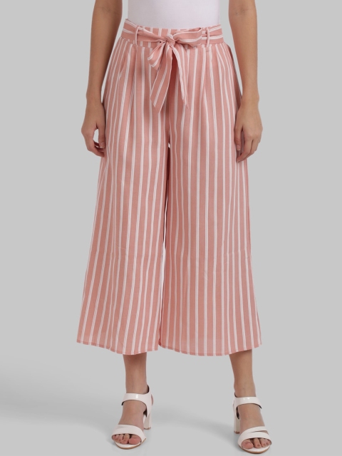 

Parx Women Pink & White Striped Pleated Culottes Trousers
