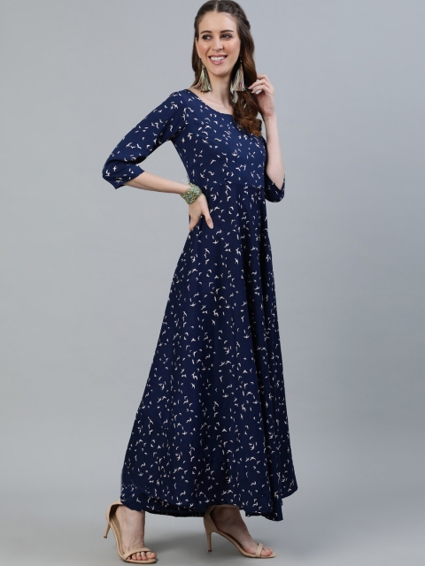 

AASI - HOUSE OF NAYO Navy Blue Animal Crepe Maxi Dress