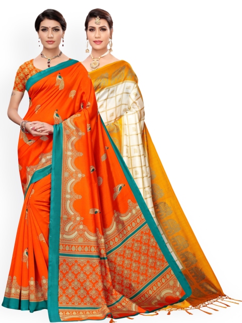 

KALINI Pack Of 2 Art Silk Sarees, Yellow