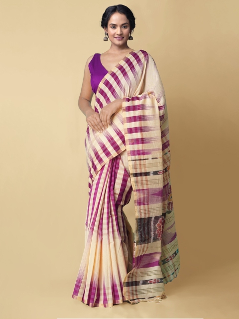 

Unnati Silks Beige & Purple Pure Cotton Sambalpuri Saree