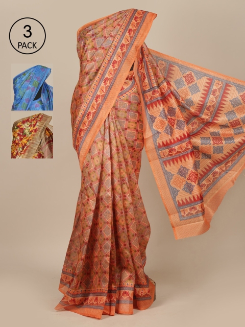 

Pothys Pack of 3 Ethnic Motifs Jute Silk Saree, Peach