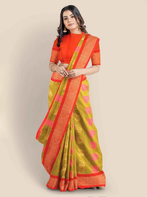 

KLM Fashion Mall Green & Orange Woven Design Zari Saree
